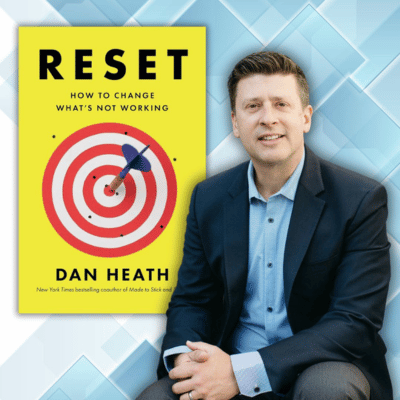 Author Dan Heath with his book Reset