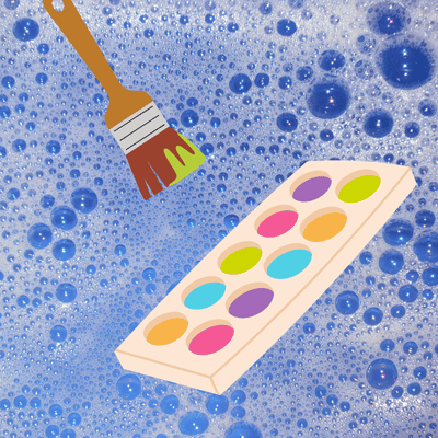 Soap bubble background with an illustration of a paint brush and palette