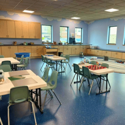 Our children's room set up with games and activities for open play