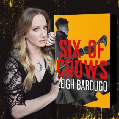 Author Leigh Bardugo with her book Six of Crows