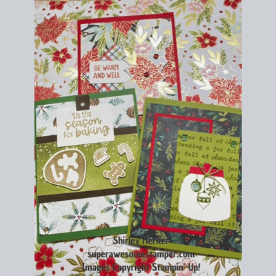 Three winter and winter holiday themed cards. Image copyright Shirley Merker - Stampin' Up!