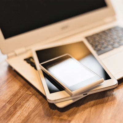 Laptop, tablet, and phone
